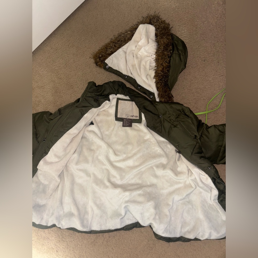 Refuge Dark Green Jacket with Faux Fur Hood